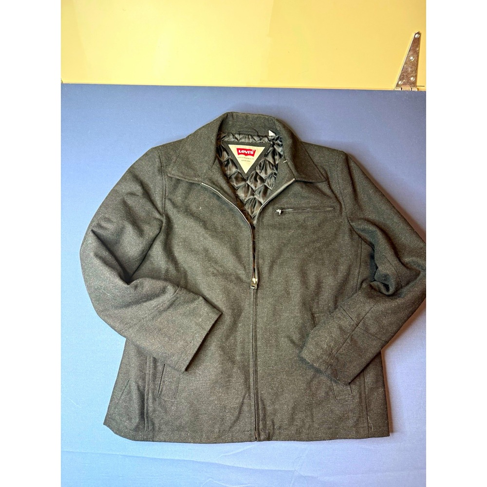 Levi's Large Charcoal Gray Wool Blend Full Zip Jacket Quilted Lined